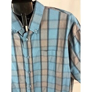 Gioberti Men's 2XL Blue Plaid Short Sleeve Button Down Casual Shirt‎